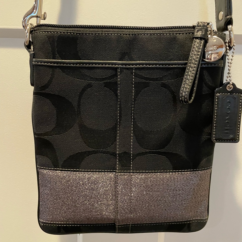 Coach Black Cross-Body with Signature Metallic Stripe